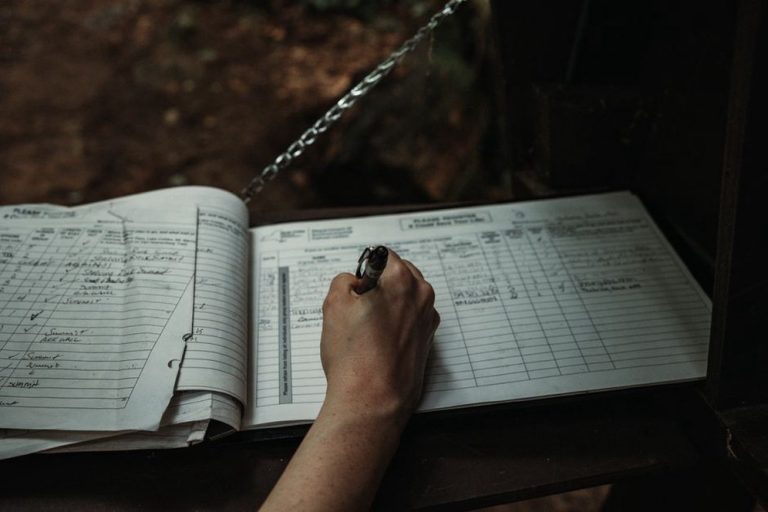 Handwritten food and symptom log in a spiral notebook