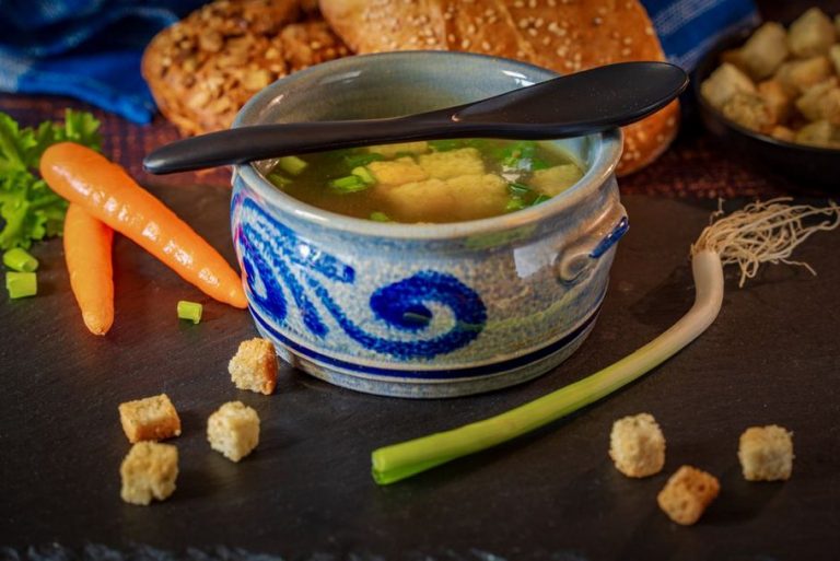 A warm cup of golden homemade broth