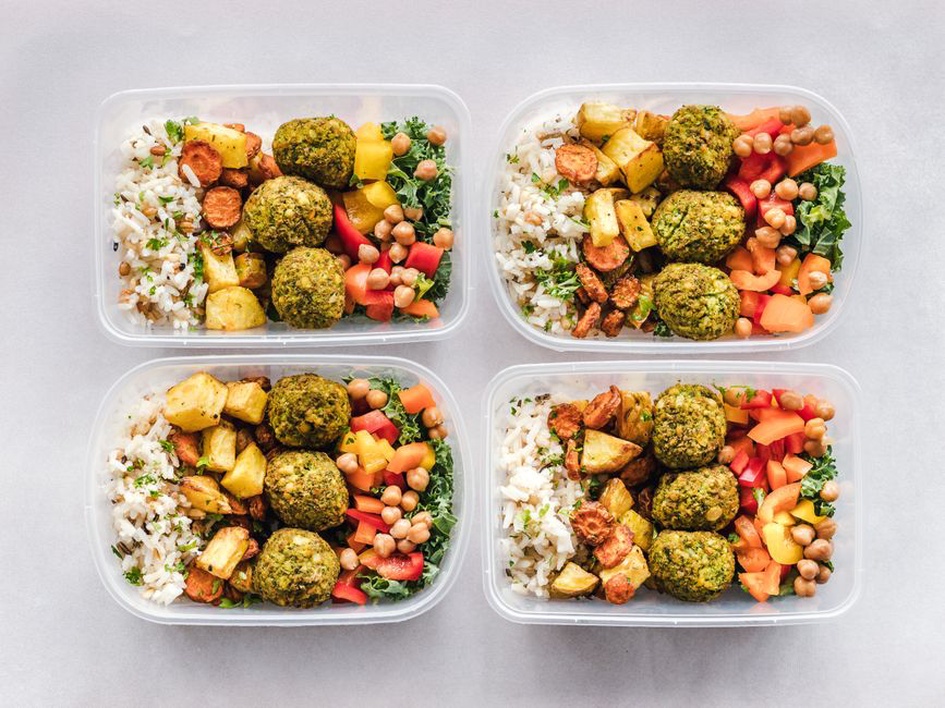 Healthy meal prep containers with balanced meals