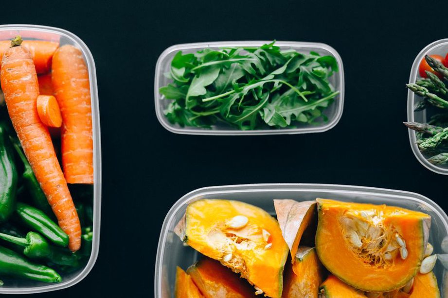 Roasted vegetables portioned for meals later in the week