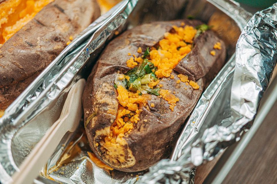 Sweet potato and chicken packed for an afternoon meal