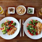 Chicken and vegetables served two different ways