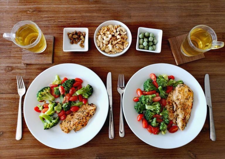 Chicken and vegetables served two different ways