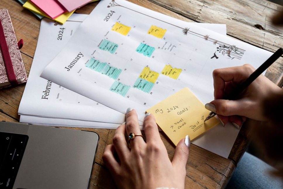 Quarterly tasks arranged on a shared planning board