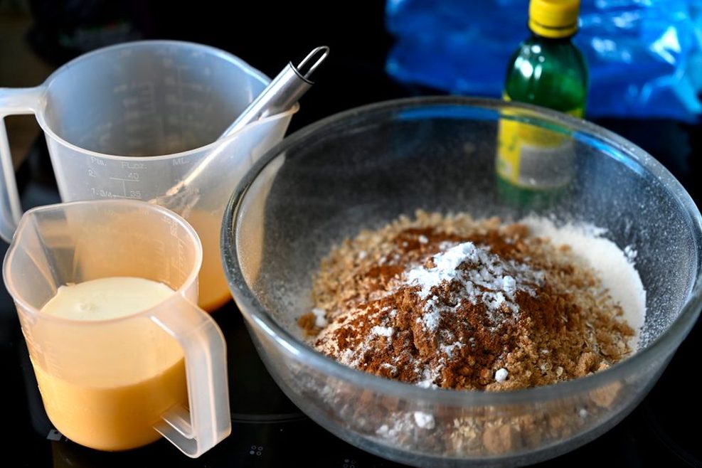 Baking mix beside the ingredients needed to prepare it