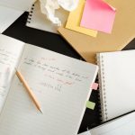 A notebook with several food blog ideas narrowed into questions