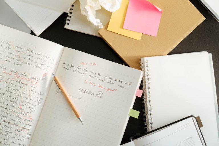 A notebook with several food blog ideas narrowed into questions