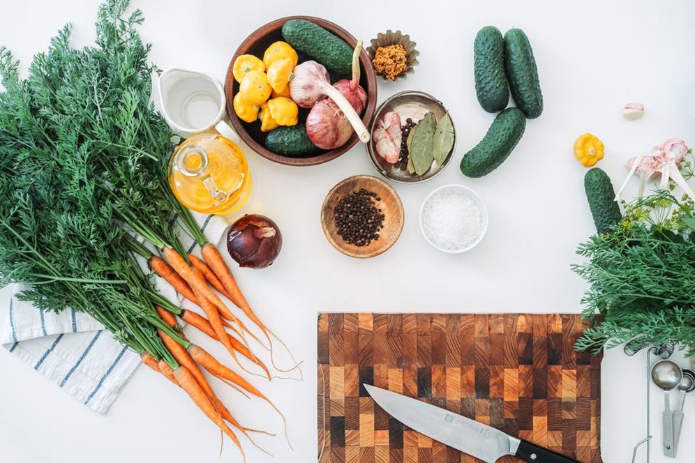 Carrots and herbs ready for a simple sauce