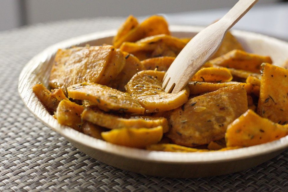 Tender sweet potato rounds packed for later