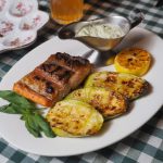 Salmon and vegetables served for an unhurried lunch